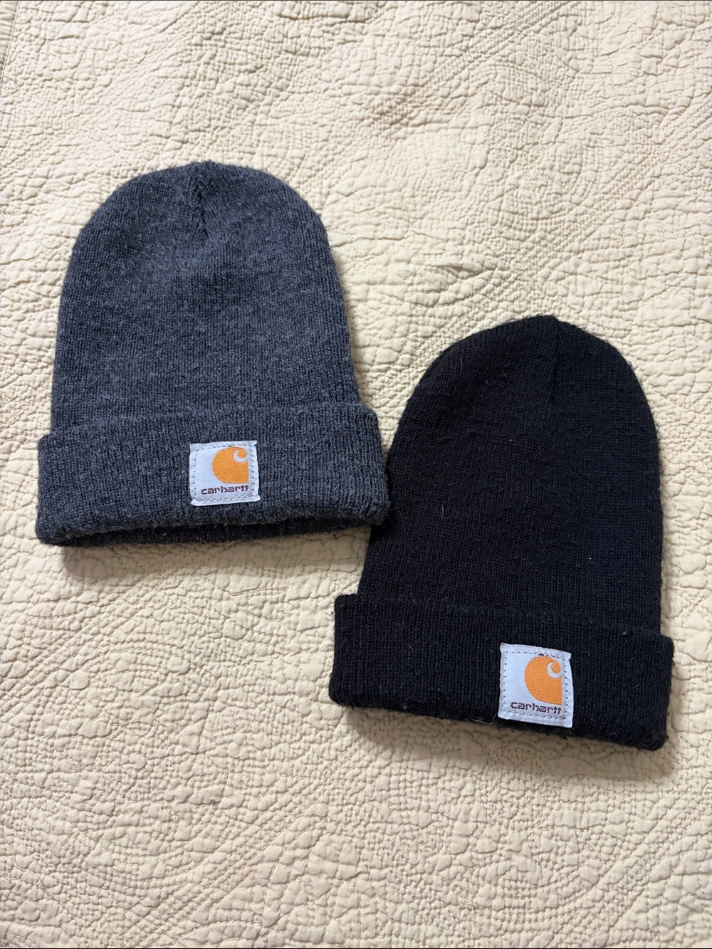 Set of 2 Youth Carhartt Knit Cuffed Beanies - Dark Gray & Black w/ Orange Logo